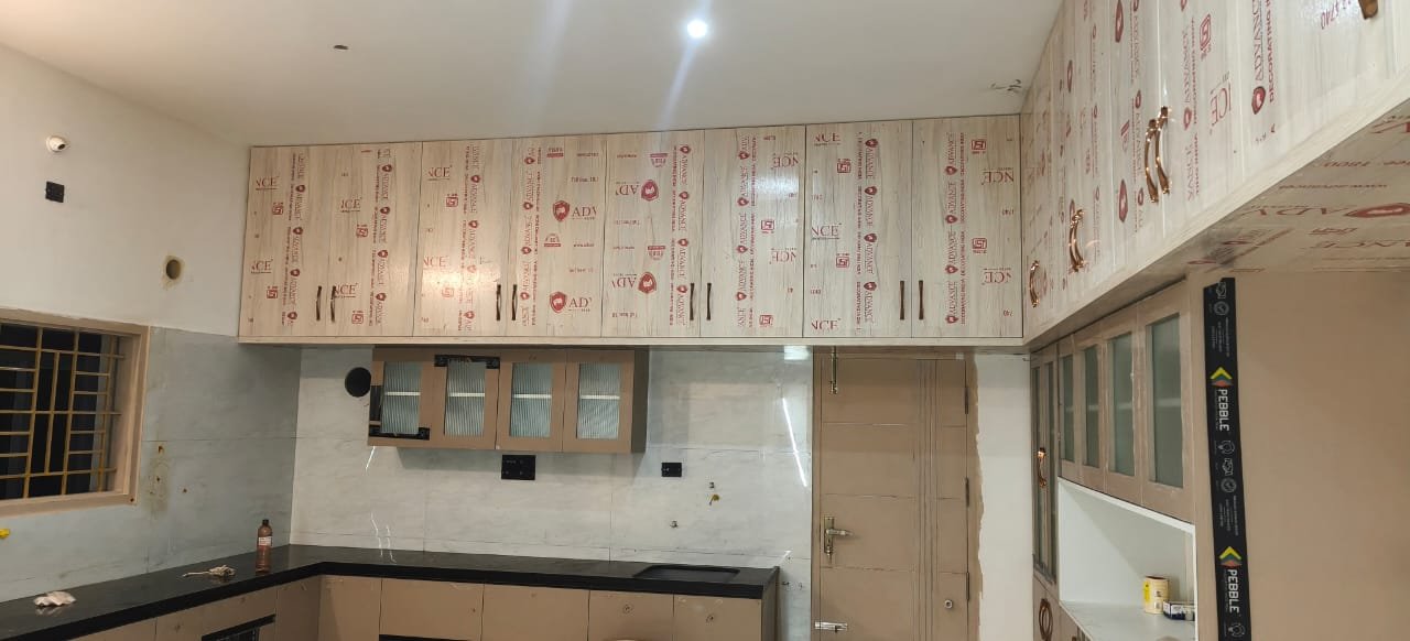 Interior wood cabinetry and marble wall project