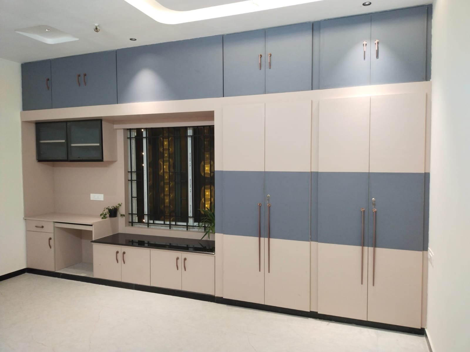 Living hall flooring and wood cabinetry project